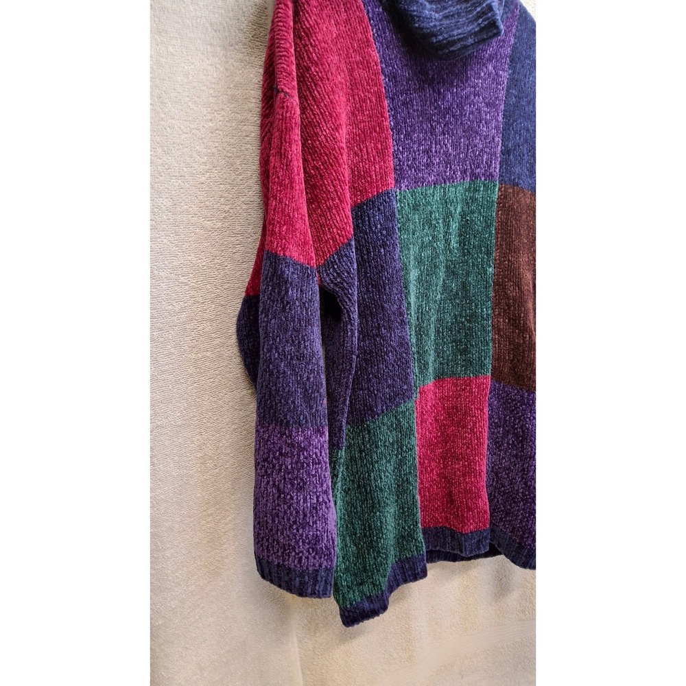 Bentley Vintage Chenille Colorblock Patchwork Cowl Neck Sweater Large Jewel Tone - Picture 2 of 7